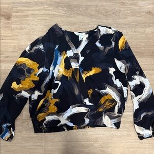 Nine West Black and Gold Abstract Blouse